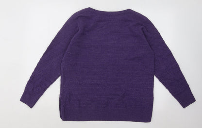 EWM Womens Purple Boat Neck Acrylic Pullover Jumper Size 14