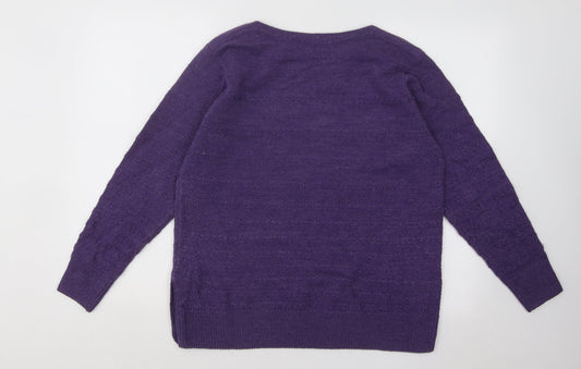 EWM Womens Purple Boat Neck Acrylic Pullover Jumper Size 14
