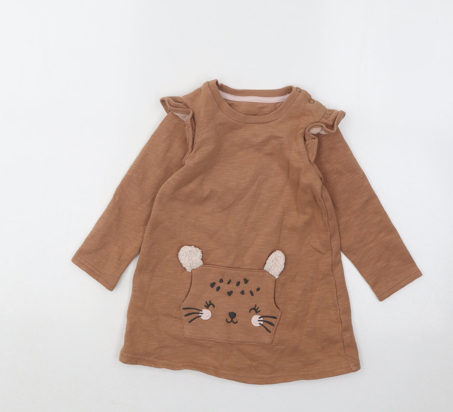 George Girls Brown Cotton A-Line Size 2 Years Round Neck Pullover - Cat