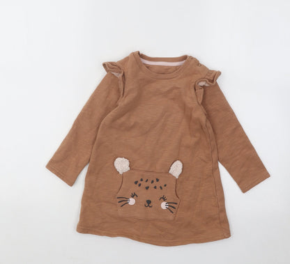 George Girls Brown Cotton A-Line Size 2 Years Round Neck Pullover - Cat