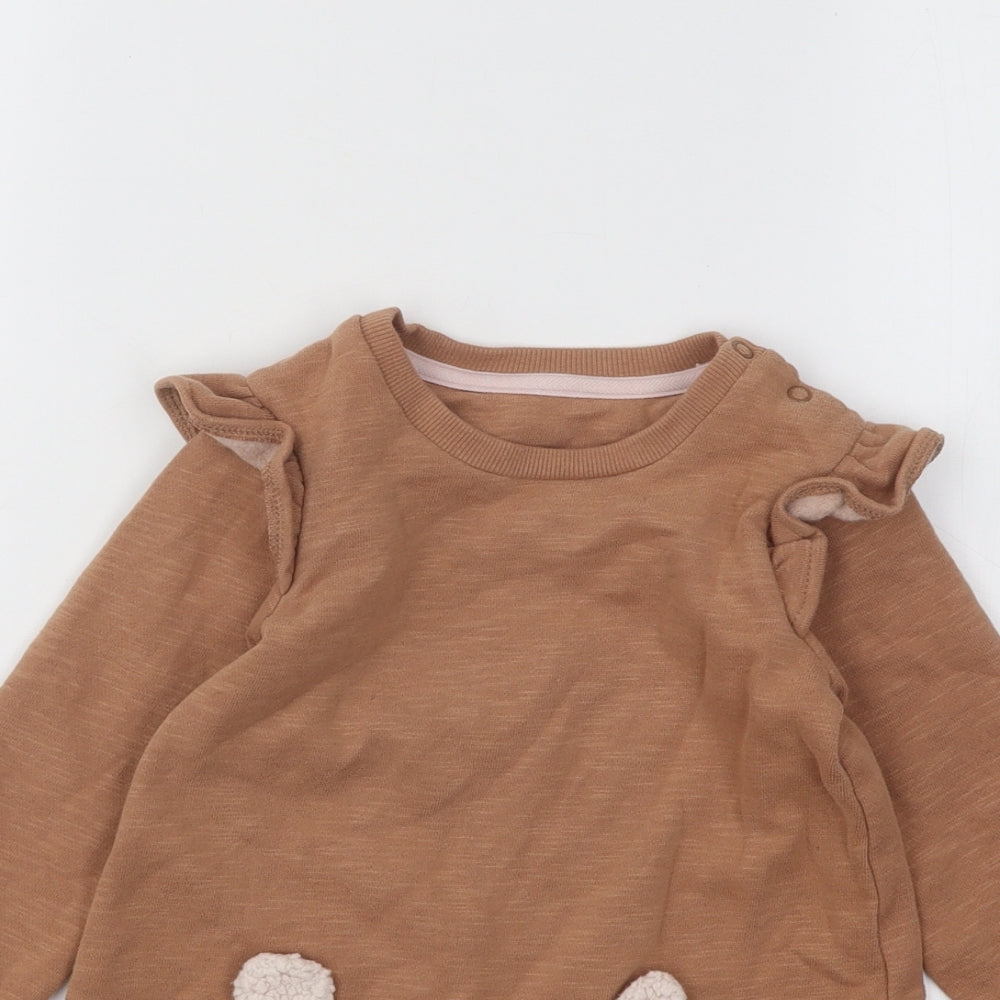 George Girls Brown Cotton A-Line Size 2 Years Round Neck Pullover - Cat