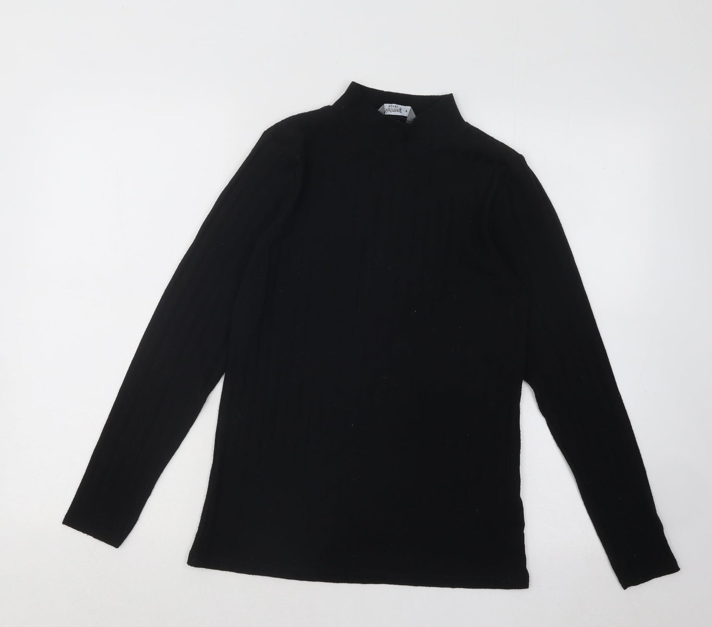 Nutmeg Womens Black Mock Neck Striped Acrylic Pullover Jumper Size 8