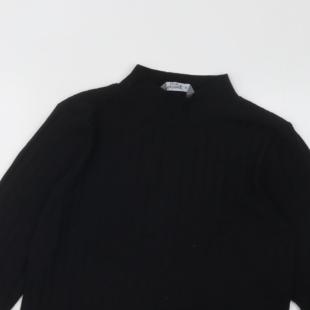 Nutmeg Womens Black Mock Neck Striped Acrylic Pullover Jumper Size 8