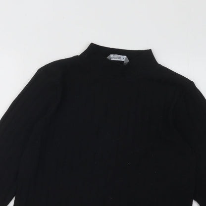 Nutmeg Womens Black Mock Neck Striped Acrylic Pullover Jumper Size 8
