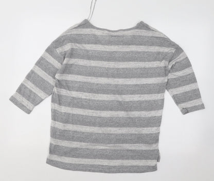 TU Womens Grey V-Neck Striped Polyester Pullover Jumper Size 10