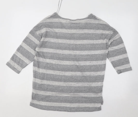 TU Womens Grey V-Neck Striped Polyester Pullover Jumper Size 10