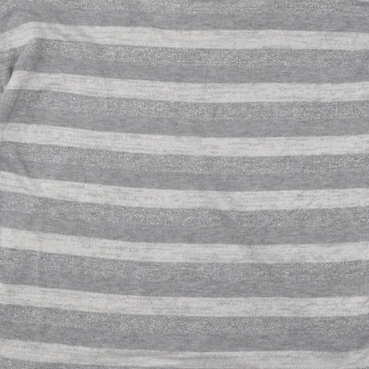 TU Womens Grey V-Neck Striped Polyester Pullover Jumper Size 10