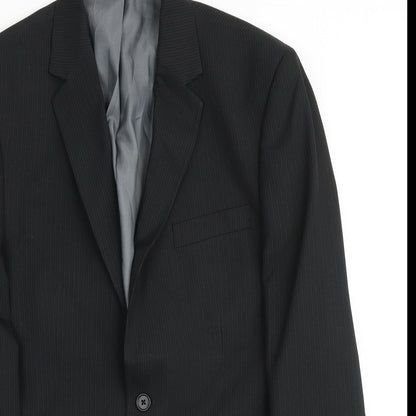 F&F Mens Black Striped Polyester Blazer