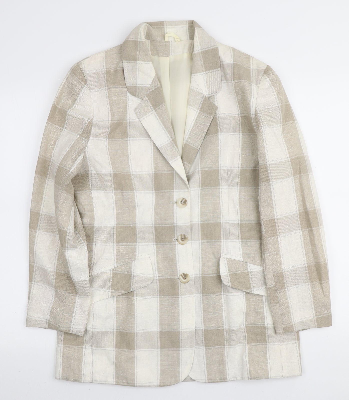 Classic Woman Womens Ivory Plaid Viscose Jacket Blazer Size 12