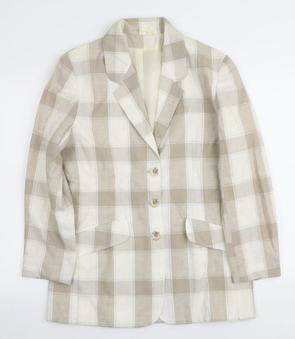 Classic Woman Womens Ivory Plaid Viscose Jacket Blazer Size 12
