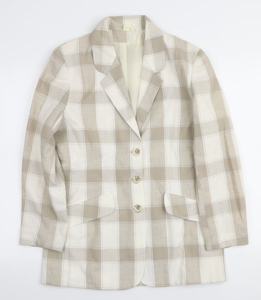 Classic Woman Womens Ivory Plaid Viscose Jacket Blazer Size 12