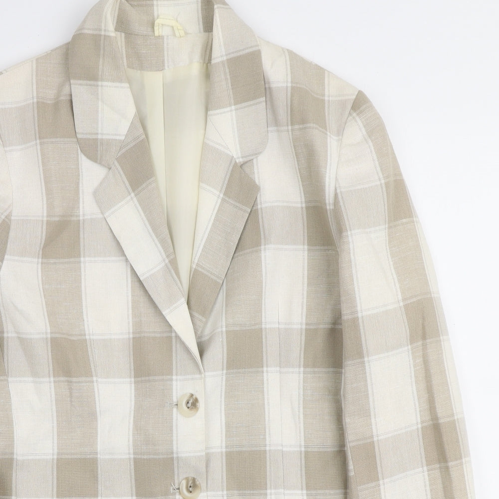 Classic Woman Womens Ivory Plaid Viscose Jacket Blazer Size 12