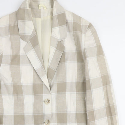 Classic Woman Womens Ivory Plaid Viscose Jacket Blazer Size 12