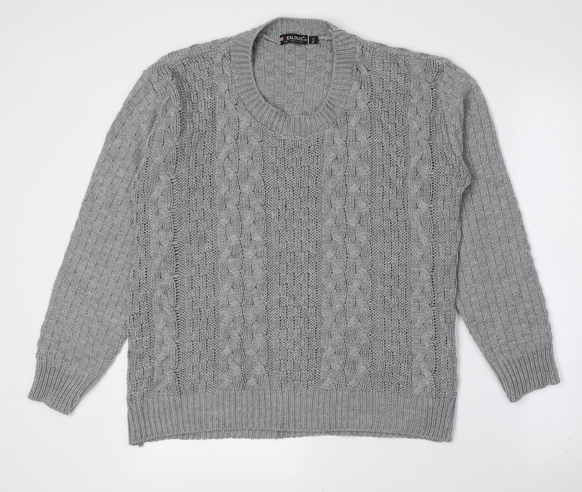 BE JEALOUS Mens Grey Crew Neck Acrylic Pullover Jumper Size M