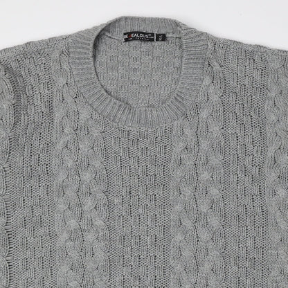 BE JEALOUS Mens Grey Crew Neck Acrylic Pullover Jumper Size M