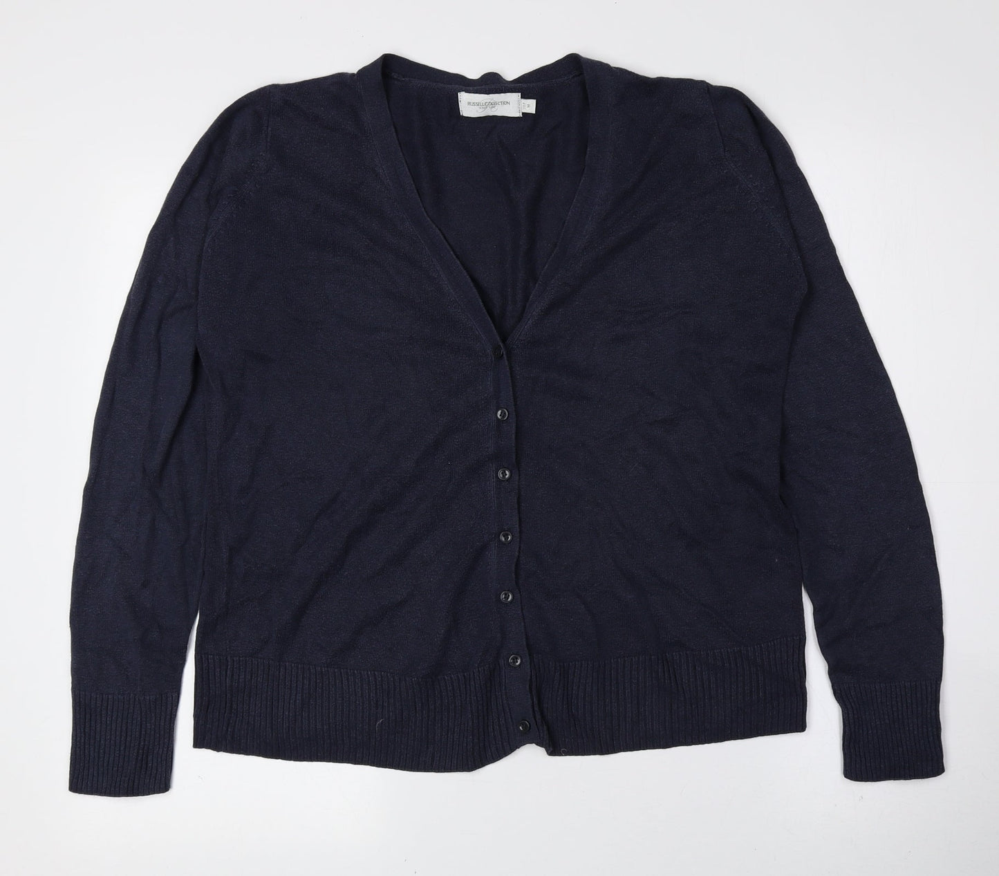 Russell Collection Womens Blue V-Neck Polyester Cardigan Jumper Size M