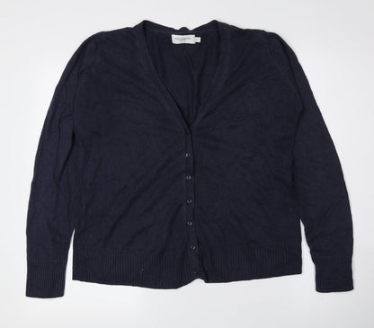 Russell Collection Womens Blue V-Neck Polyester Cardigan Jumper Size M