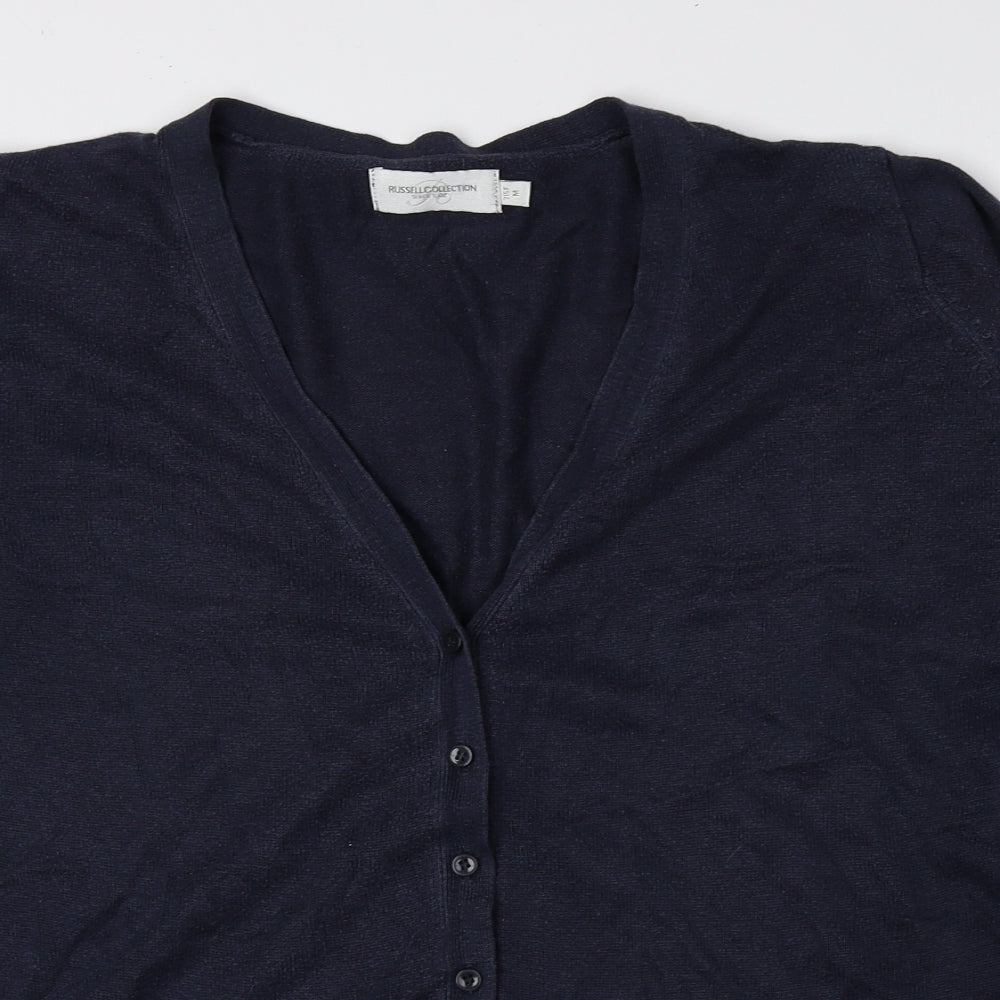 Russell Collection Womens Blue V-Neck Polyester Cardigan Jumper Size M