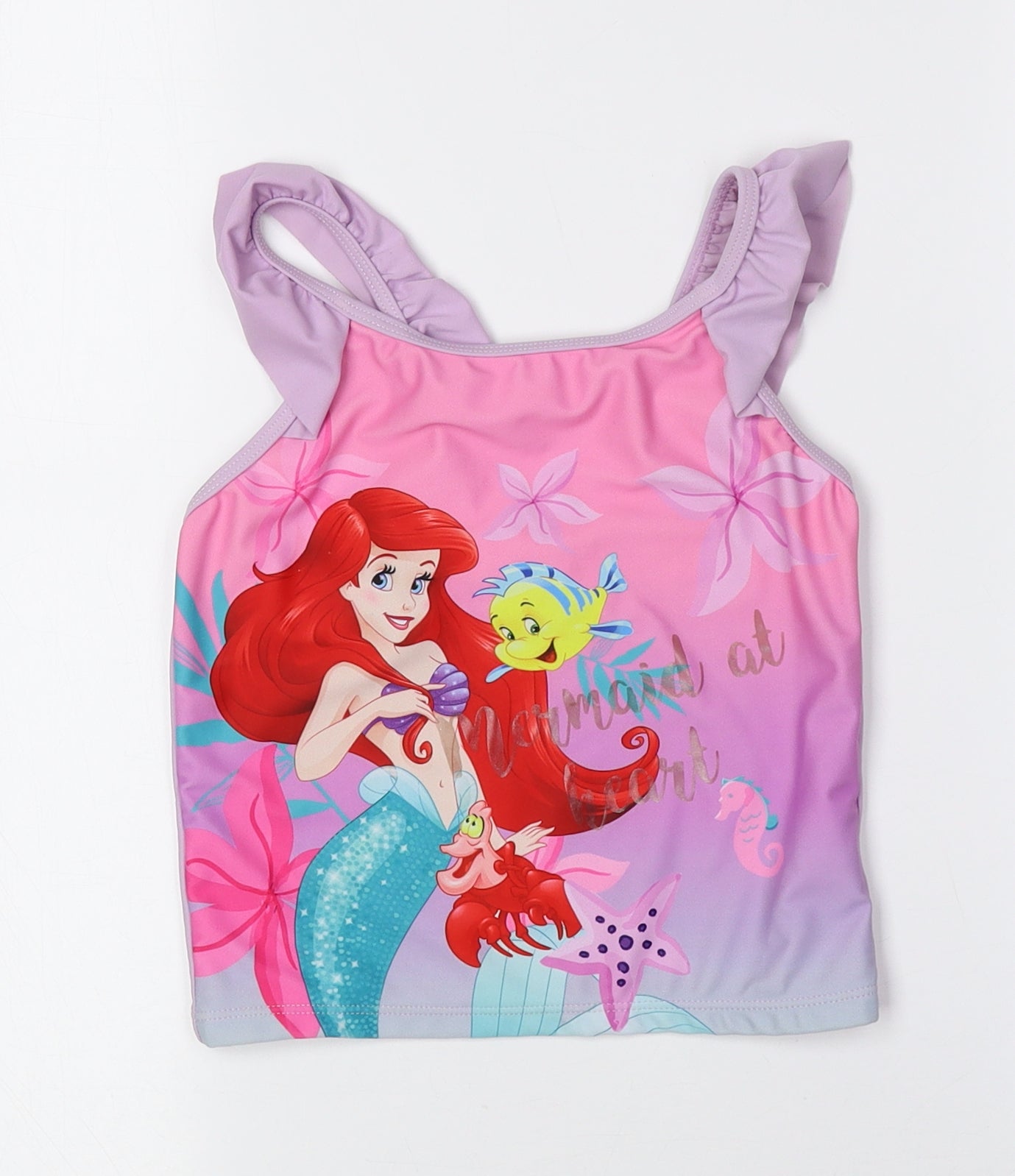 Disney Girls Multicoloured Geometric Polyester Basic Tank Size 6-7 Years Boat Neck Pullover - Swimming Top, Ariel