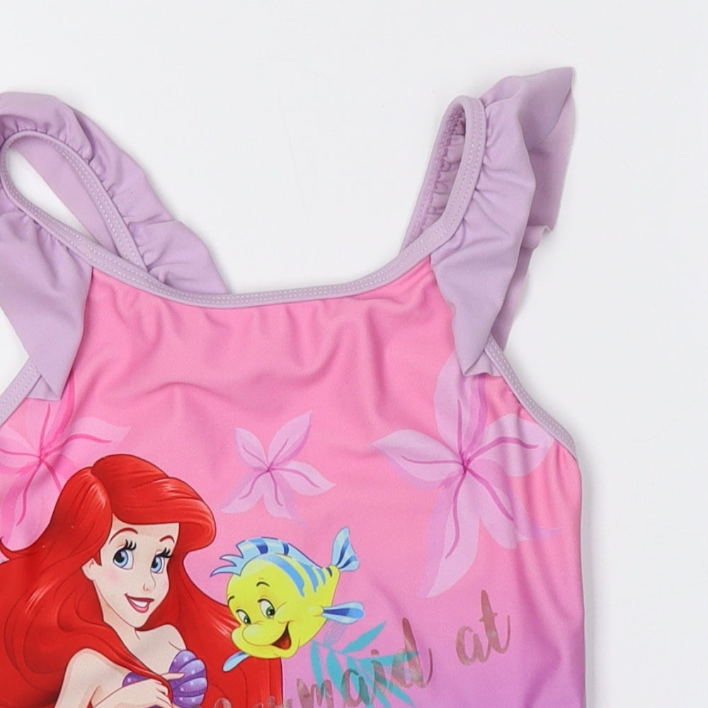 Disney Girls Multicoloured Geometric Polyester Basic Tank Size 6-7 Years Boat Neck Pullover - Swimming Top, Ariel
