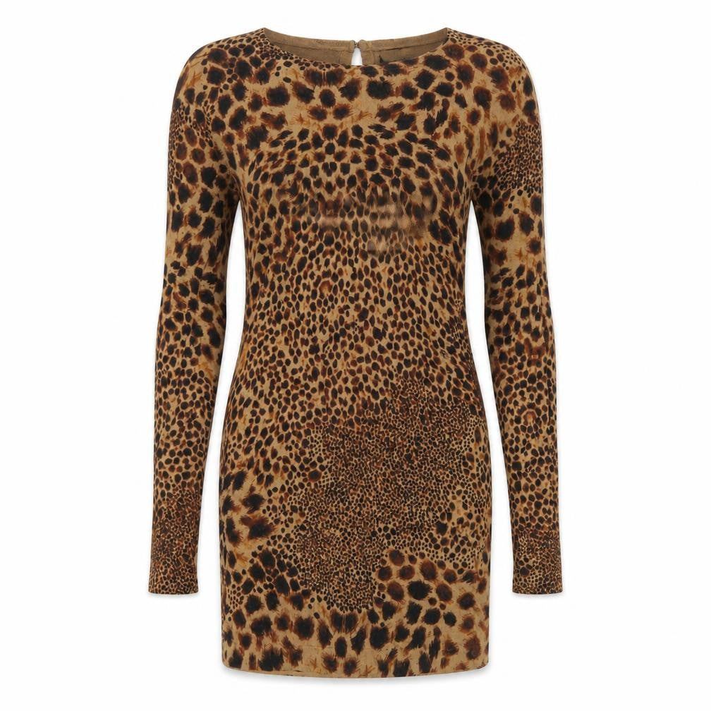 NEXT Womens Brown Animal Print Cotton Bodycon Size 10 Boat Neck Button - Cheater Print