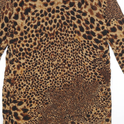 NEXT Womens Brown Animal Print Cotton Bodycon Size 10 Boat Neck Button - Cheater Print