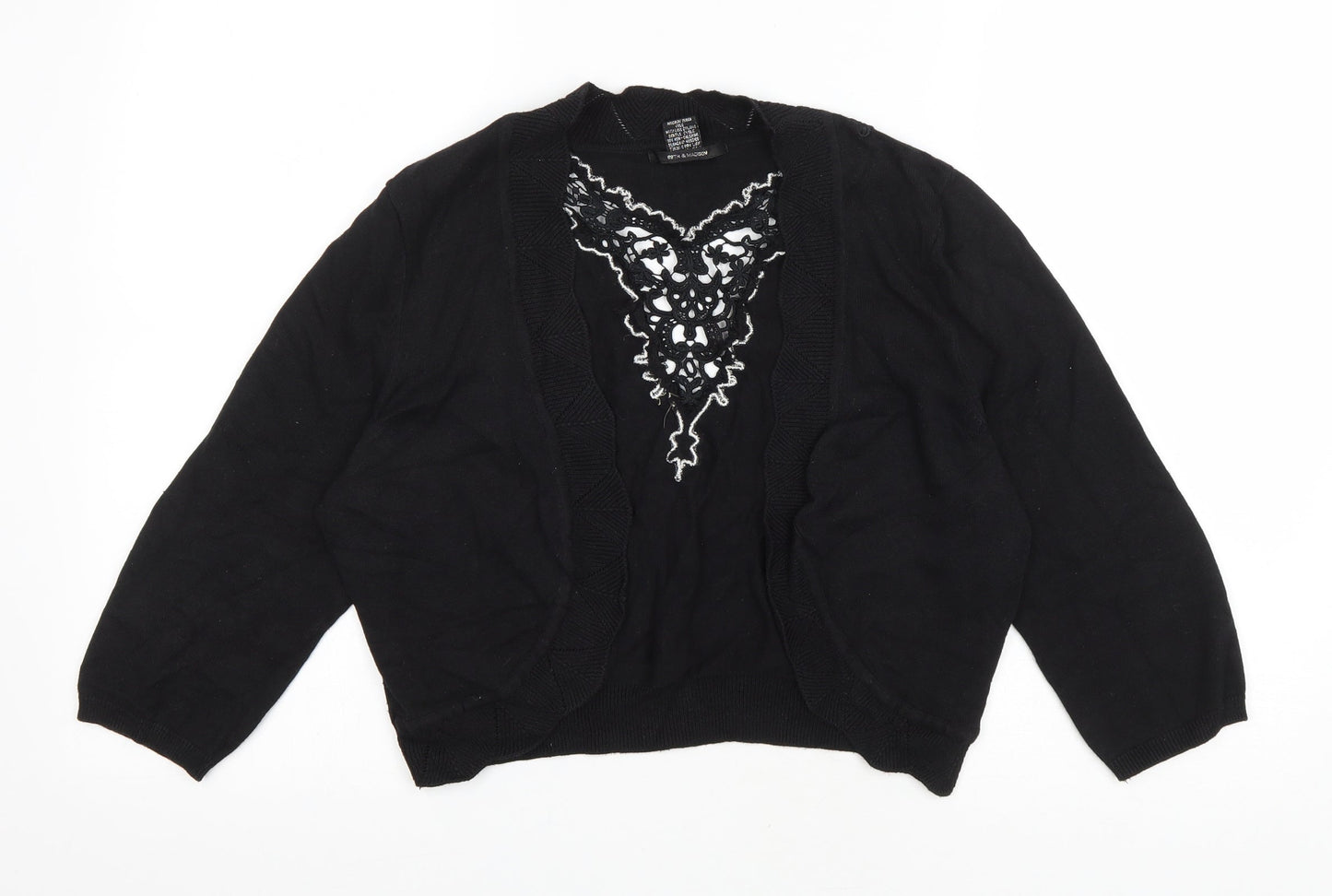 89th & Madison Womens Black V-Neck Cotton Cardigan Jumper Size XL