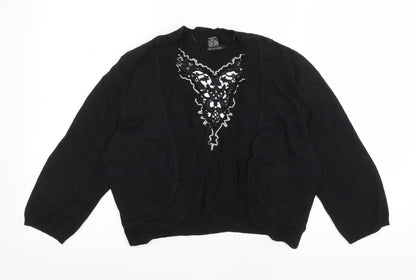 89th & Madison Womens Black V-Neck Cotton Cardigan Jumper Size XL