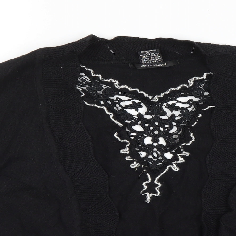 89th & Madison Womens Black V-Neck Cotton Cardigan Jumper Size XL