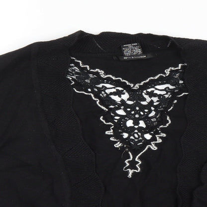 89th & Madison Womens Black V-Neck Cotton Cardigan Jumper Size XL