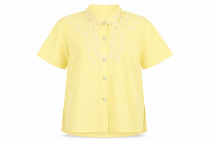 Womens UK Size 14 Saloos Yellow Basic Button-Up