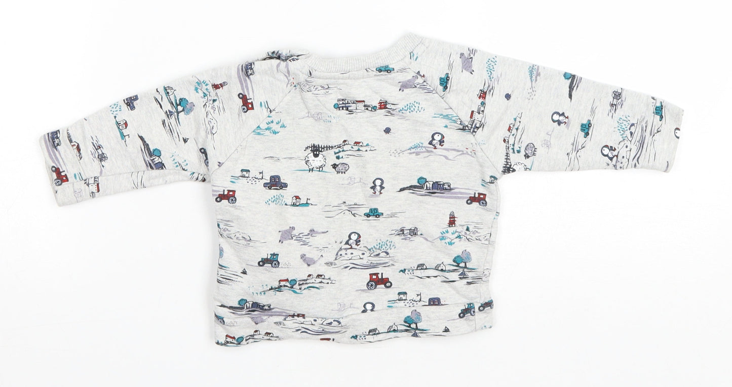 Nutmeg Baby Grey Geometric Cotton Pullover T-Shirt Size 3-6 Months Round Neck Pullover - Pengiun