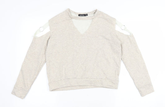 Boohoo Womens Beige Polyester Pullover Sweatshirt Size 8 Pullover - Keyhole neck