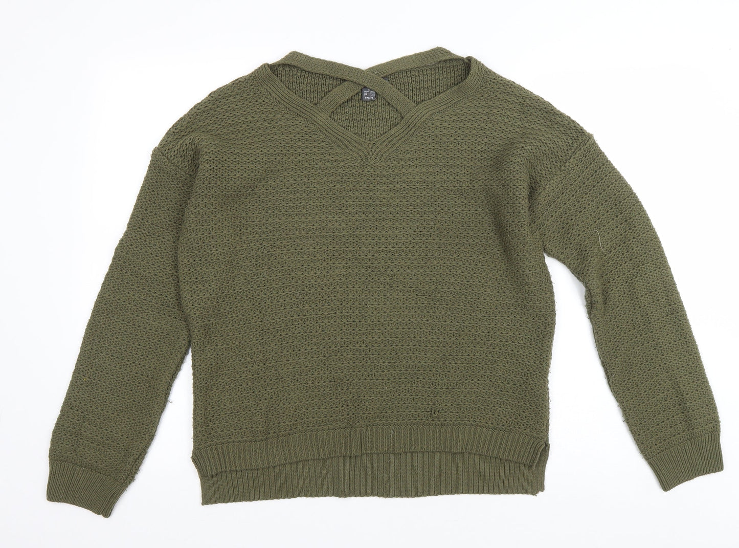 Primark Womens Green V-Neck Acrylic Pullover Jumper Size M