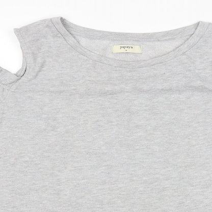 Papaya Womens Grey Polyester Pullover Sweatshirt Size 14 Pullover - Cold Shoulder