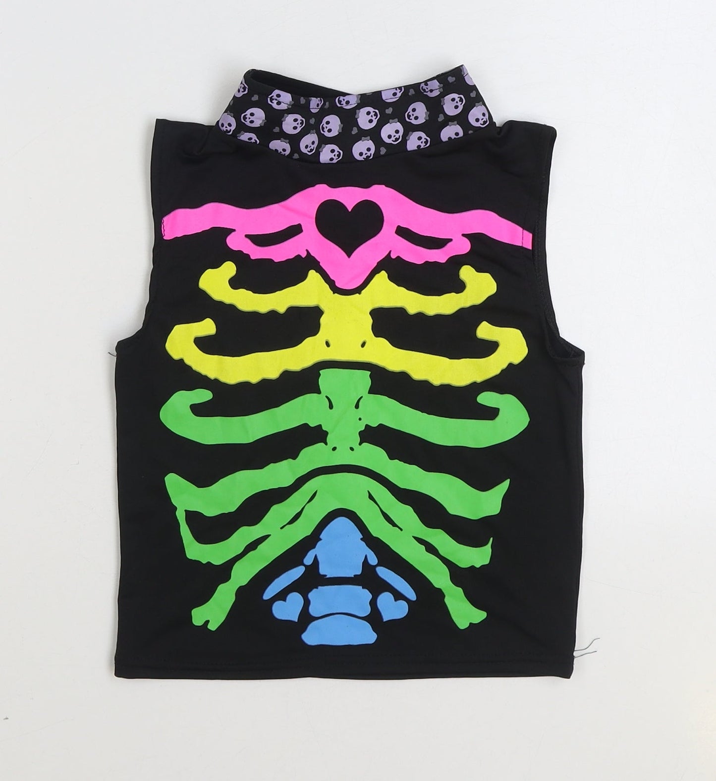 Spooktacular Girls Multicoloured Polyester Basic T-Shirt Size 9-10 Years Mock Neck Hook & Loop - Skeleton Fancy Dress