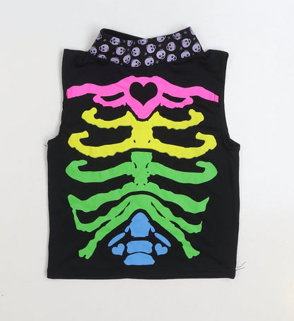 Spooktacular Girls Multicoloured Polyester Basic T-Shirt Size 9-10 Years Mock Neck Hook & Loop - Skeleton Fancy Dress