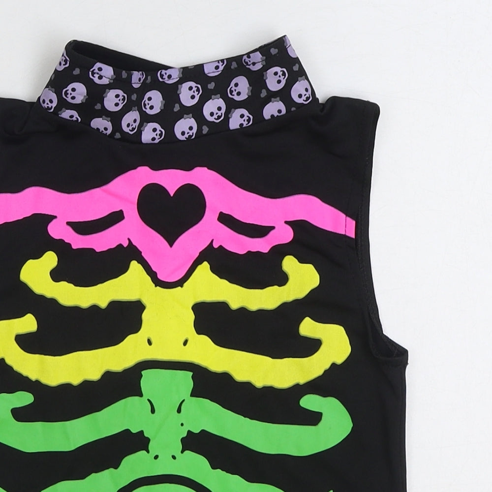 Spooktacular Girls Multicoloured Polyester Basic T-Shirt Size 9-10 Years Mock Neck Hook & Loop - Skeleton Fancy Dress