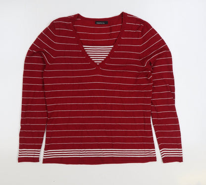Blanca Womens Red Scoop Neck Striped Viscose Pullover Jumper Size 12