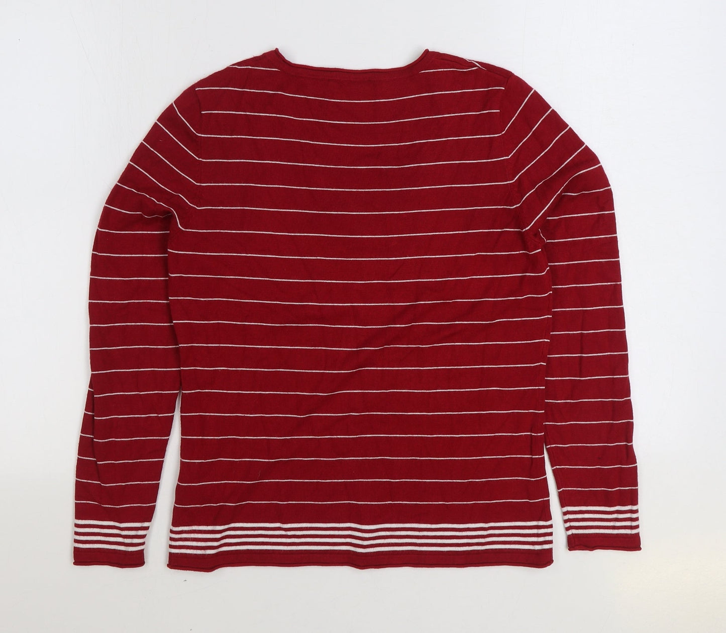 Blanca Womens Red Scoop Neck Striped Viscose Pullover Jumper Size 12