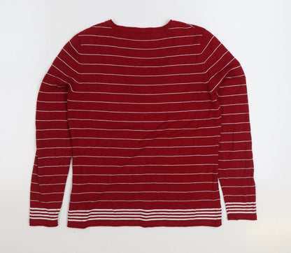 Blanca Womens Red Scoop Neck Striped Viscose Pullover Jumper Size 12