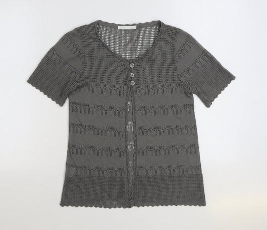 AMARANTO Womens Grey V-Neck Acrylic Cardigan Jumper Size 14