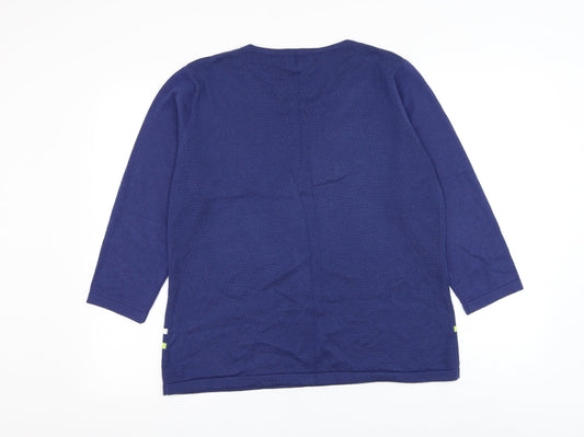 Chianti Womens Blue Round Neck Geometric Acrylic Pullover Jumper Size L