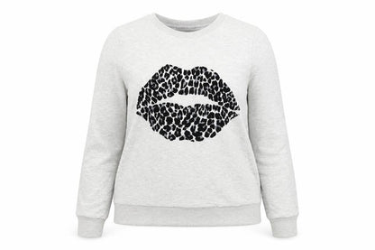 TU Womens Grey Cotton Pullover Sweatshirt Size 8 Pullover - Leopard Print Lips