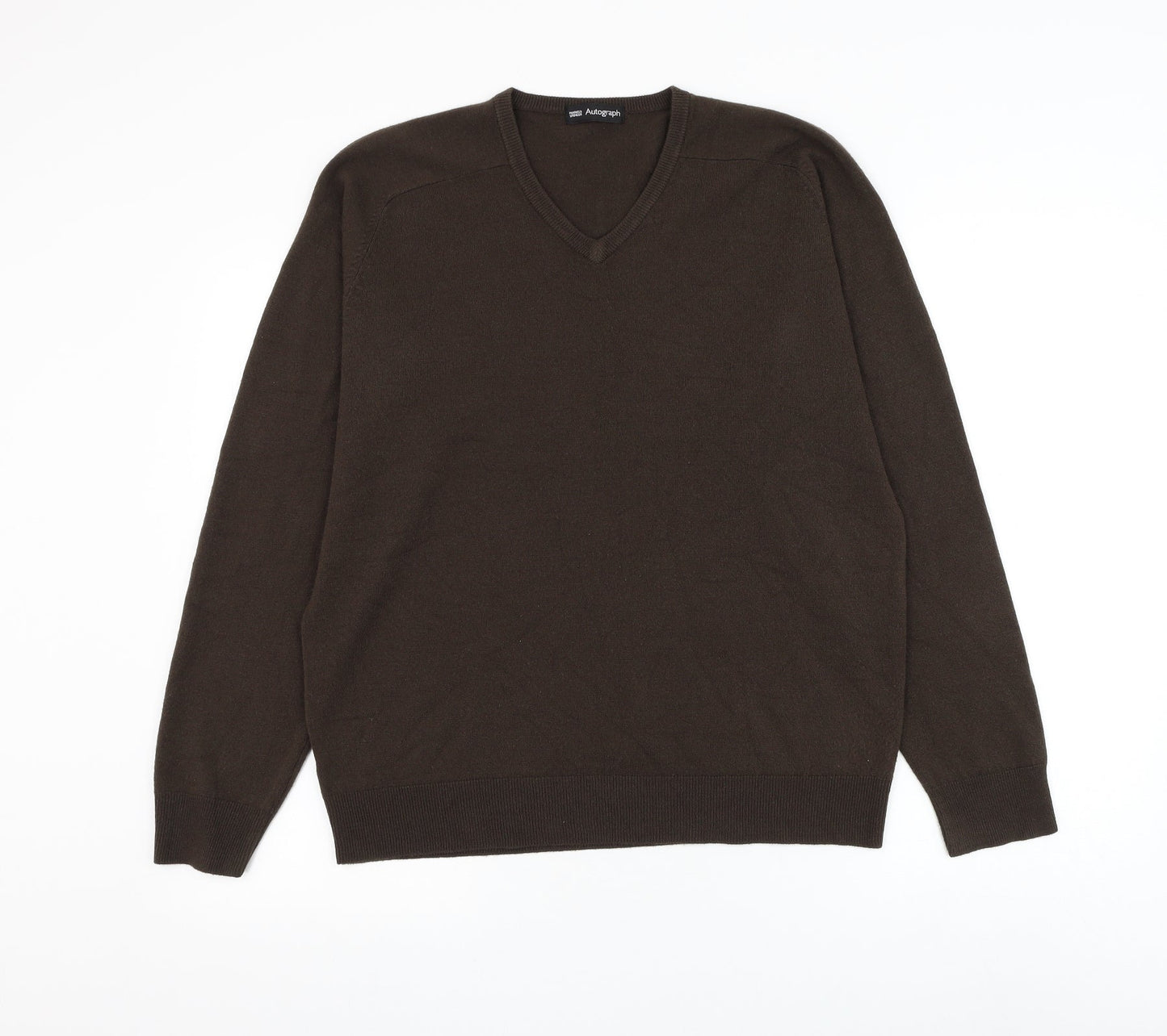 Marks and Spencer Mens Brown V-Neck Acrylic Pullover Jumper Size M