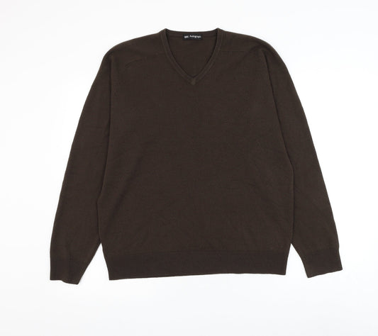 Marks and Spencer Mens Brown V-Neck Acrylic Pullover Jumper Size M
