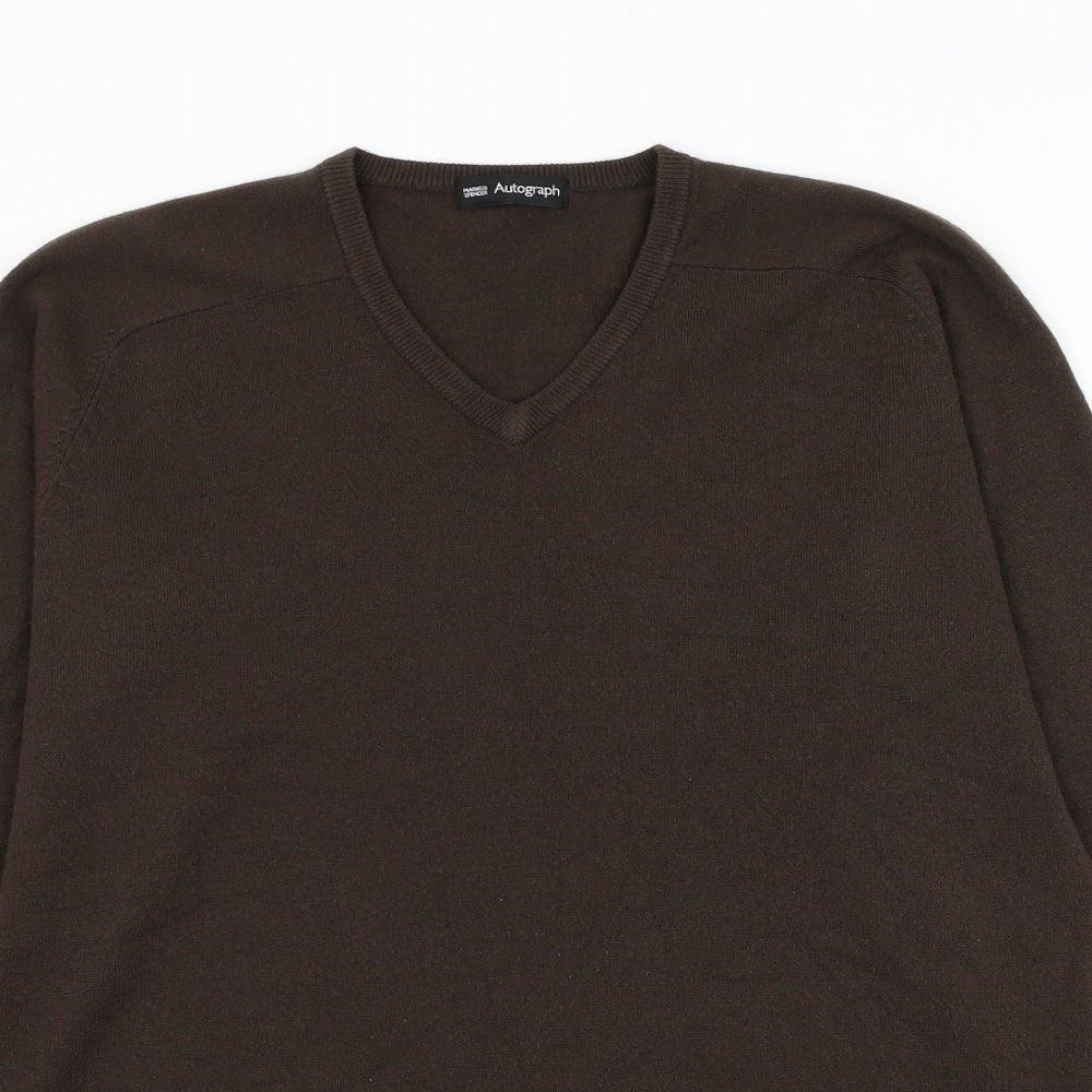 Marks and Spencer Mens Brown V-Neck Acrylic Pullover Jumper Size M