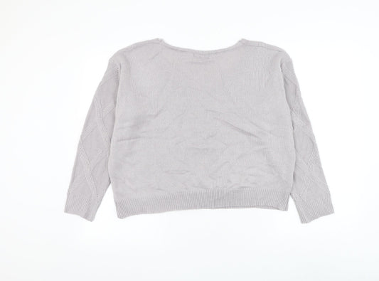 SheIn Womens Grey Scoop Neck Argyle/Diamond Acrylic Pullover Jumper Size L