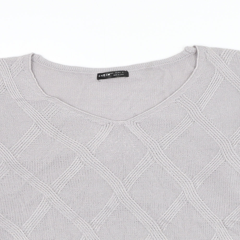 SheIn Womens Grey Scoop Neck Argyle/Diamond Acrylic Pullover Jumper Size L