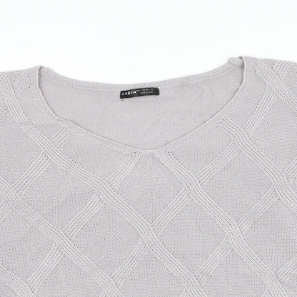 SheIn Womens Grey Scoop Neck Argyle/Diamond Acrylic Pullover Jumper Size L